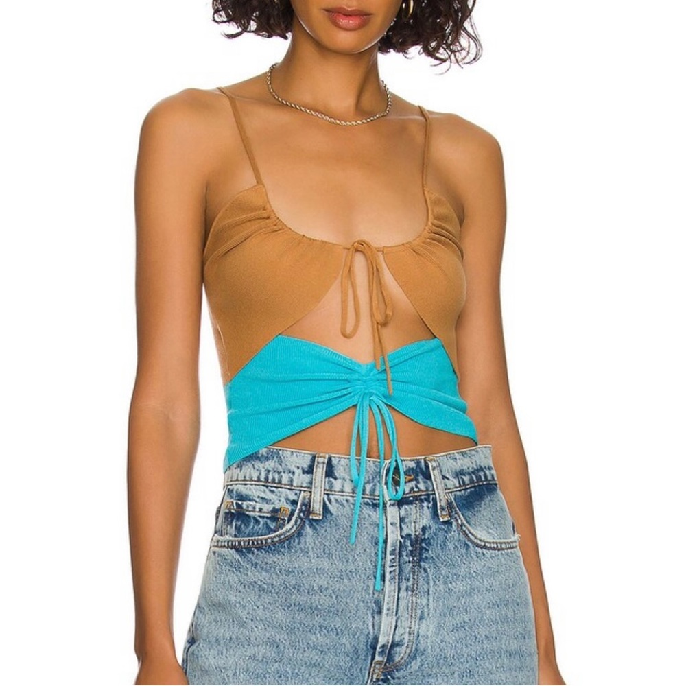 Lovers and Friends Mabel Ruched Knit Top in Chocolate & Blue